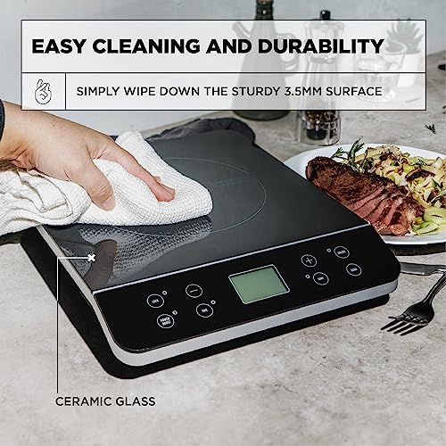 Crux Portable Induction Cooktop, Electric Hot Plate, Programmable Single Burner with Touchscreen LCD Display, Temperature Control, and Auto Shut Off, 1800 Watt, Black