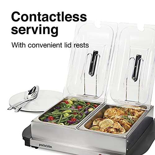 Proctor Silex Buffet Server & Food Warmer, Adjustable Heat, for Parties, Holidays and Entertaining, Two 2.5 Quart Oven-Safe Chafing Dish Set, Stainless Steel