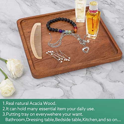 Bathroom Accessory Set,5 PCS Modern Premium Clear Glass Bath Accessories,Set of 2 Lotion Soap Dispensers,Toothbrush Holder,Qtip Holder & Acacia Wooden Tray,Gift for Home Decor & Countertop Organizer