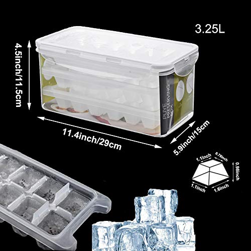 Ice Cube Trays and Ice Cube Storage Container Set With Airtight Locking Lid, 3 Packs / 36 Big Trapezoid Ice Cubes, Stackable Plastic Ice Mold Makers for Cool Drinks, Baby Food and Smoothie