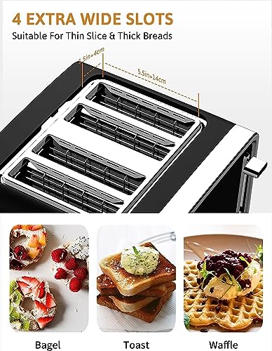 Gevi Toaster 4 Slice,Led Display Touchscreen Bagel Toaster with Dual Control Panels of Bagel/Reheat/Defrost/Cancel/Toasting One Slice/Longer Function,6 Shade Setting