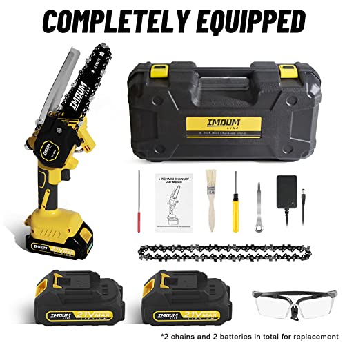 Mini Chainsaw Cordless 6'' with 2×21V Battery, IMOUMLIVE Brushless Powerful Electric Small Hand Portable Chain Saw with Auto Oiler, Lightweight, 2.2 lbs, Handheld, Easy For Pruning, Cutting, Trimming