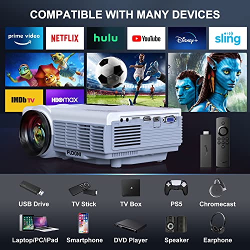 Projector with WiFi and Bluetooth, 5G WiFi Native 1080P 10000L 4K Supported, FUDONI Portable Outdoor Projector with Screen for Home Theater, Compatible with HDMI/USB/PC/TV Box/iOS and Android Phone