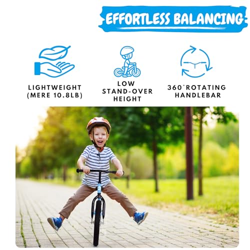 bicystar 16 Inch Balance Bike, Toddler Bicycle Ages 5-8, Air Tires, No Pedals Push Bike, Toddler Outdoor Toy Bike for Kids, Boys Girls, Blue