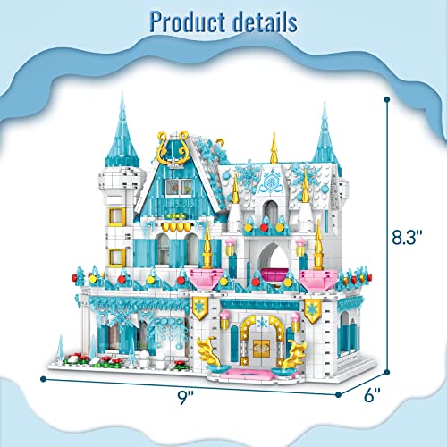 Insgen Micro-Particle Dream Ice Princess Castle Modular Building Blocks House Set for Girls, Building Kit with Mini Dolls, 1972 pcs Ideas Model Bricks Birthday Gift Friends House Playset Toy