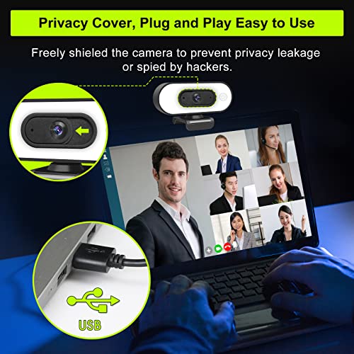 Webcam with Ring Light Microphone - Streaming Web Camera, 1080P Full HD Pro Camera for PC Mac Laptop Desktop, USB Computer Webcam with Privacy Cover and Tripod for Zoom Meeting Skype Teams Twitch