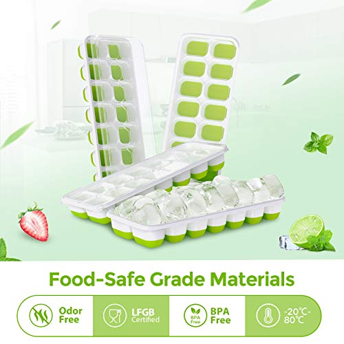 DOQAUS Ice Cube Trays 4 Pack, Easy-Release 56 pcs Ice Cubes Maker with Spill-Resistant Removable Lid, LFGB Certified and BPA Free, Stackable Flexible Silicone Ice Tray for Baby Food, Cocktail, Coffee