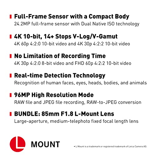 Panasonic LUMIX S5 Full Frame Mirrorless Camera, 4K 60P Video Recording with S 20-60mm F3.5-5.6 Lens Kit (DC-S5KK) + S 85mm F1.8 L Mount Interchangeable Lens (S-S85) Black