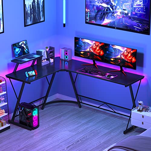 Mr IRONSTONE 63" L Shaped Gaming Desk, Corner Computer Desk, Home Office Writing Desk with Sturdy Monitor Shelf, Spacious L Shaped Desk Workstation, Easy to Assemble, Black