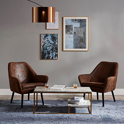 Teamson Home Marmo Faux Marble Modern Rectangle Coffee End Table with Storage Shelf and Easy-Clean Surface for Living and Dining Room Home Office, 16 Inch Height, Brass