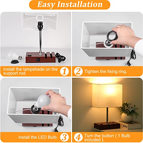 Dott Arts Bedside Lamp for Bedroom, Fully Dimmable Table Lamp with USB Ports, Small Table Lamps with Charging Station AC Outlet and Phone Stands Nightstand Lamp for Living Room(LED Bulb Included)