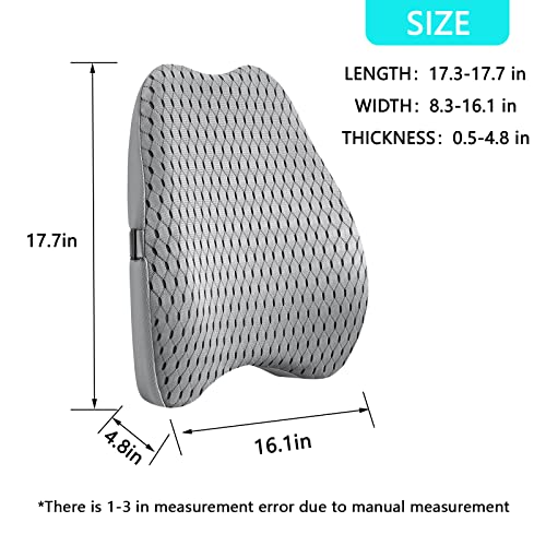 Bipintip Large Lumbar Support Pillow for Office Chair with Adjustable Strap and Washable Cover - Memory Foam Back Support for Back Pain Relief,Improve Posture,Desk Chair,Couch(Gray)