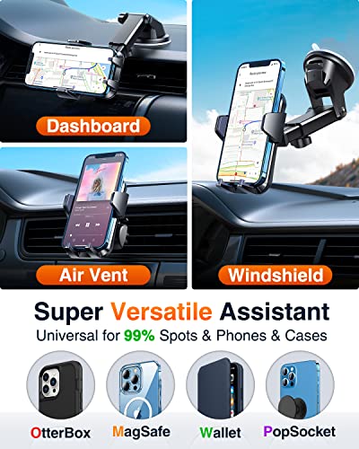 VANMASS Universal Car Phone Mount,【Patent & Safety Certs】 Upgraded Handsfree Stand, Phone Holder for Car Dashboard Windshield Vent, Compatible with iPhone 14 13 12 Samsung Android & Pickup Truck