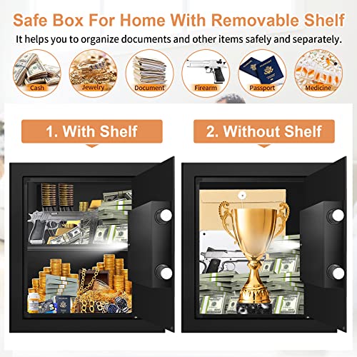1.6 Cub Home Safe Box Fireproof Waterproof with Anti-Theft Alarm, Removable Shelf, Digital Fire Safe with Keypad Led Indicator, Security Money Safe for Firearm Ammo Cash Jewelry Medicines Document