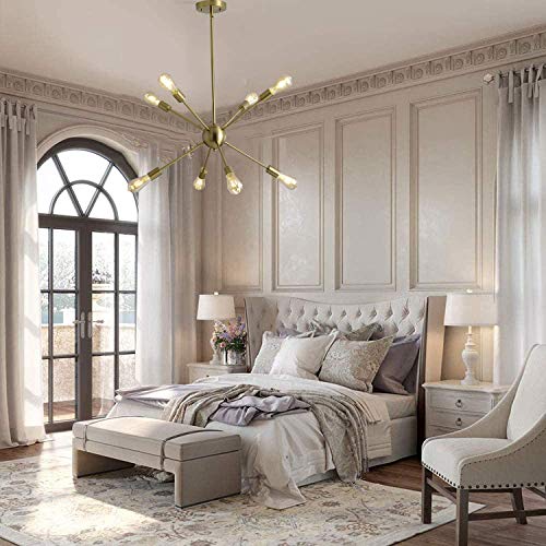 SUSVQLXG Gold Sputnik Chandeliers 8-Light Modern Pendant Light with E26 Base Adjustable Vintage Ceiling Light Fixture for Kitchen Dining Room Living Room Bedroom Hallway
