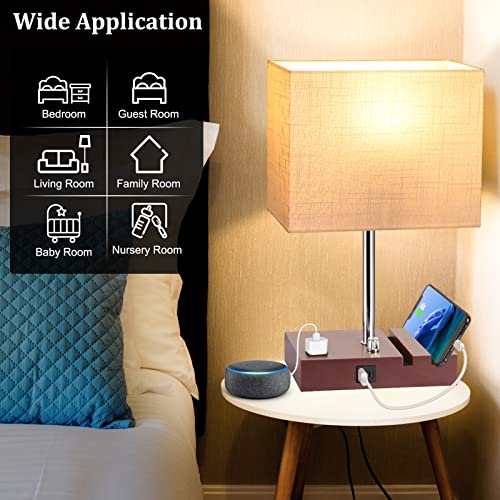 Dott Arts Bedside Lamp for Bedroom, Fully Dimmable Table Lamp with USB Ports, Small Table Lamps with Charging Station AC Outlet and Phone Stands Nightstand Lamp for Living Room(LED Bulb Included)