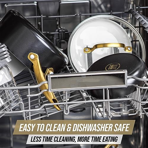 Blue Diamond Gold 10 Piece Cookware Set,Ceramic Nonstick, PFOA Free, Induction Suitable, Dishwasher Safe, Gold Handle, Black