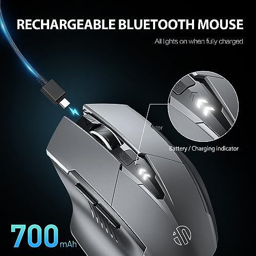 INPHIC Bluetooth Wireless Mouse, 3 Modes Bluetooth 5.0&4.0 Mouse 2.4G Rechargeable Mouse with 6 Button, Upgraded Battery Level Visible Ergonomic Computer Mouse for Laptop, Mac, PC etc.