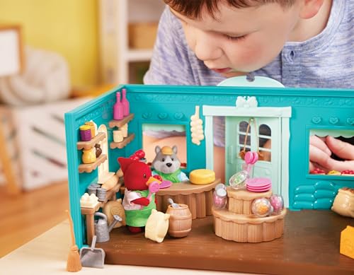 Lil Woodzeez - Toy Figures Playset – General Store Playhouse – Stackable – Mini Furniture & Play Food – Storybook & posable figures Included – 3 Years +