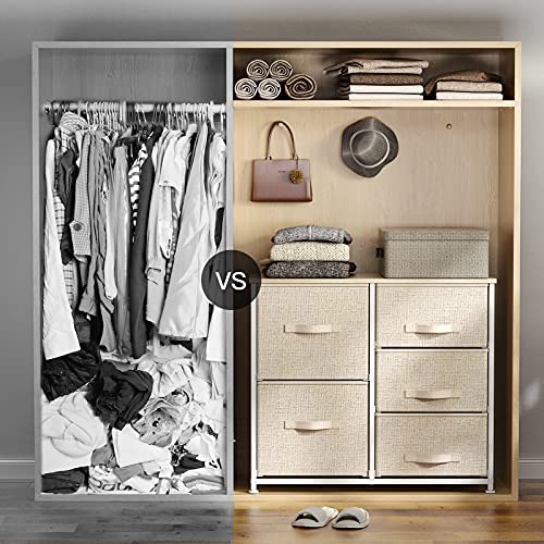 Pipishell Fabric Dresser, 5 Drawer Storage Chest Tower, Organizer Unit for Bedroom, Hallway, Entryway, Closets and Living Room -Sturdy Steel Frame, Wood Top, Easy Pull