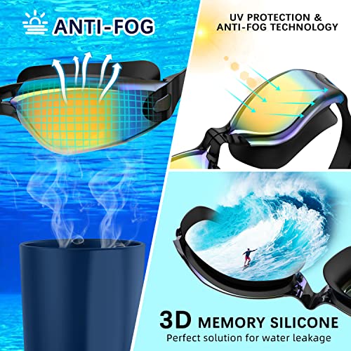 Swimming Goggles,Swimming Goggles Connected to Earplugs +Nose Clips+Elastic Swimming Caps, Swimming Goggles No Leaking Full Protection Adult Men Women Youth (yellow&blue)