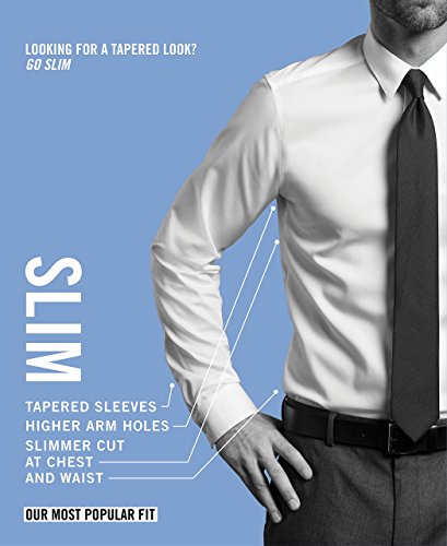 Calvin Klein Men's Dress Shirt Slim Fit Non Iron Herringbone, White, 15.5" Neck 32"-33" Sleeve (Medium), Point Collar