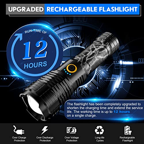 Goreit Flashlights LED High Lumens Rechargeable, 20000 Lumens XHP70.2 Super Bright Flashlight, Flash Light Battery Powered, Powerful Handheld Flashlights with holster for Emergency Camping Hiking Gift