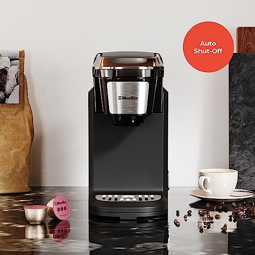 Mueller Single Serve Coffee Maker, Coffee Machine for Pod Coffee, 10 oz Water Tank, Quick Brewing, One Touch Operation, Compact for Home, Office, RV, Black