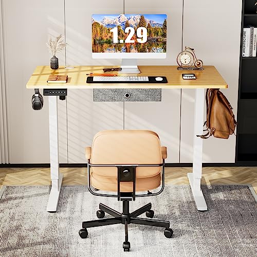 Sweetcrispy Electric Standing Desk Adjustable Height, 40 x 24 inch Stand up Sit Stand Desk with Drawers, Ergonomic Home Office Rising Table Computer Workstation Gaming Work Desk, Oak