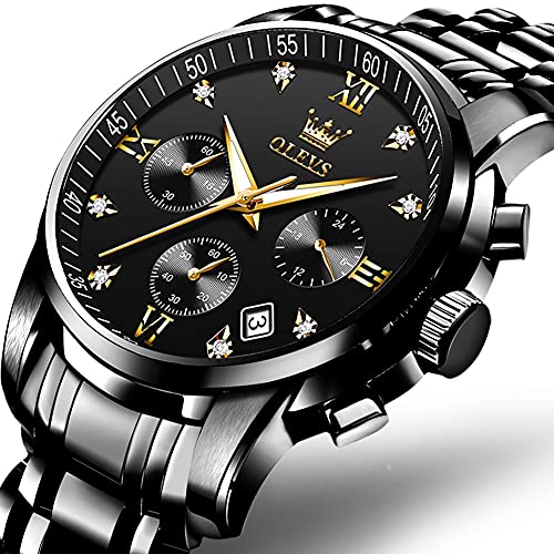 OLEVS Watch Men Watches Fashion Black Luxury Waterproof Multiple Dials Multifunction Watch Waterproof Watch Luminous for Men with Date Watches for Men Black Watch for Men