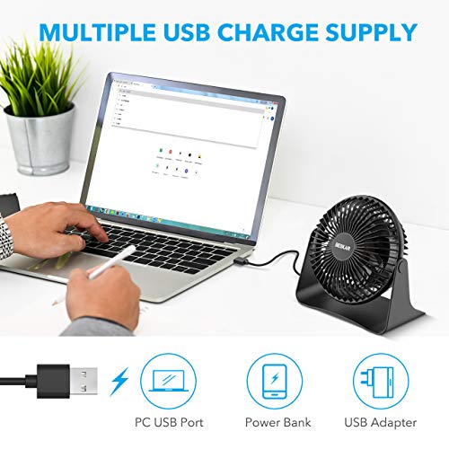 BESKAR USB Small Desk Fan, Portable Fans with 3 Speeds Strong Airflow, Quiet Operation and 360°Rotate, Personal Table Fan for Home,Office, Bedroom - 3.9 ft Cord
