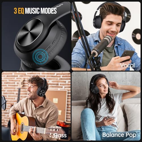 TuneFlux Wireless Bluetooth Headphones Over Ear, 80H Playtime, 3EQ Sound Modes, HiFi Stereo Headphones with Deep Bass Microphone, Foldable Bluetooth 5.3 Headphones for Smartphone/PC/Computer