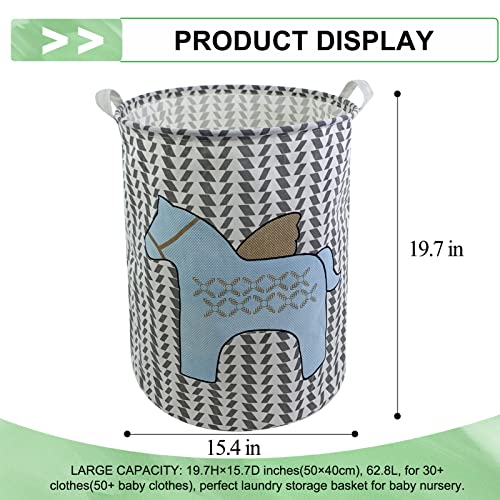 Mziart Kids Laundry Basket, Collapsible Laundry Hamper Toy Storage Basket Baby Nursery Hamper Fabric Storage Bin Gift Basket for Boys and Girls Bedroom Bathroom (Cute Wheat Horse)