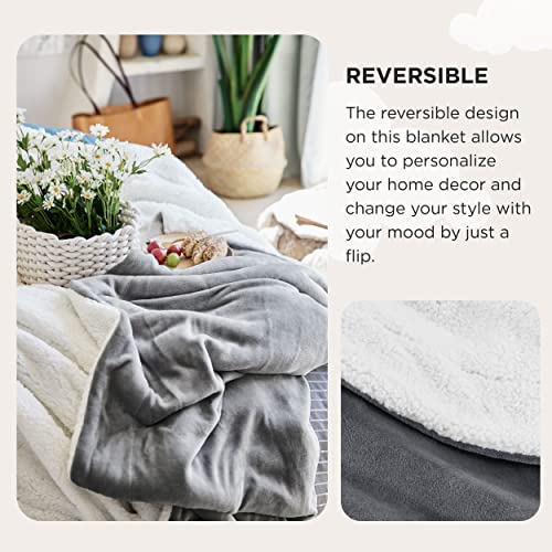 Bedsure Sherpa Fleece Throw Blanket for Couch - Thick and Warm Blanket for Winter, Soft and Fuzzy Throw Blanket for Sofa, Fall Throw Blanket, Grey, 50x60 Inches