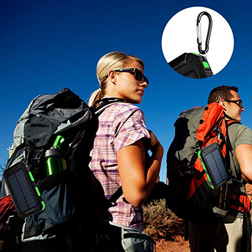Durecopow Solar Charger, 20000mAh Portable Outdoor Waterproof Solar Power Bank, Camping External Backup Battery Pack Dual 5V USB Ports Output, 2 Led Light Flashlight with Compass (Green)