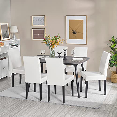 Yaheetech Dining Chair Faux Leather Parson Chair Modern Kitchen Living Room Side Chair Upholstered Padded Armless Chair with Solid Wood Legs Set of 4, White