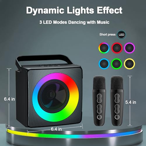 TodHeei Karaoke Machine, Portable Karaoke System for Kids Adults Bluetooth Karaoke Speaker with 2 Wireless Mics and Colorful Lights, Ideal Gifts for Girls Boys Party