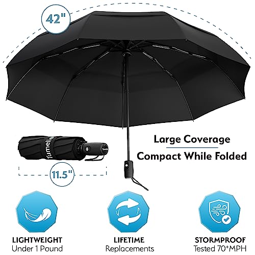 TUMELLA Unbreakable Windproof Travel Umbrella (Light, Beautiful & Superior), 2023 Ultra-Flex Tech, Compact, Small, Portable, Automatic, Strong, Durable, Premium Grip, Vibrant Designs, Folding Umbrella