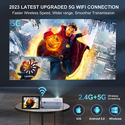 Projector with WiFi and Bluetooth, 5G WiFi Native 1080P 10000L 4K Supported, FUDONI Portable Outdoor Projector with Screen for Home Theater, Compatible with HDMI/USB/PC/TV Box/iOS and Android Phone