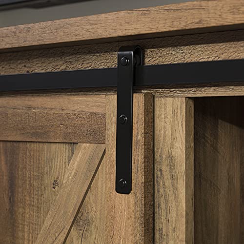 Walker Edison Richmond Modern Farmhouse Sliding Barn Door Stand for TVs up to 65 Inches, Without Fireplace, Rustic Oak