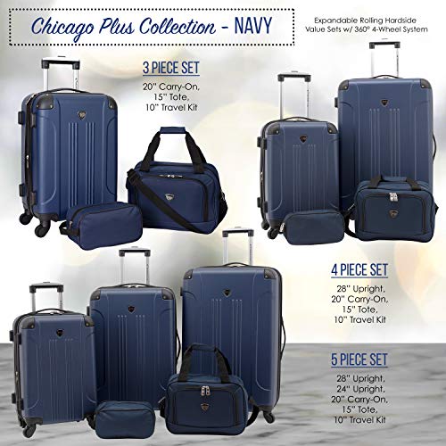 Travelers Club Chicago Hardside Expandable Spinner Luggages, Navy Blue, 5 Piece Set