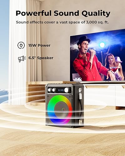 BONAOK Karaoke Machine, Portable Bluetooth Speaker with Two Wireless Microphones, PA System with LED Light for Home Party Indoor/Outdoor, Karaoke Machine for Adults/Kids Supports TWS/TF/USB/FM/AUX