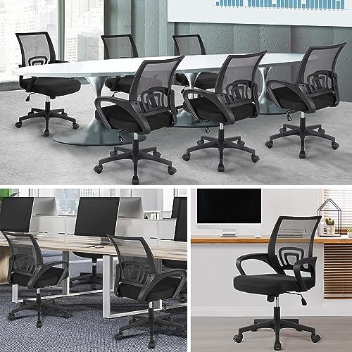 Yaheetech Office Chair Ergonomic Computer Chair Mid Back Adjustable Desk Chair with Lumbar Support Armrest, Swivel Mesh Task Gaming Chair for Home Office Work Study, Black