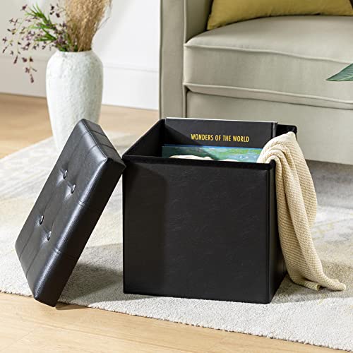 Otto & Ben Folding Box Chest with Memory Foam Seat, Tufted Faux Leather Small Ottomans Bench Foot Rest Stool, Black