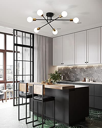 Biewalk Mid Century Sputnik Chandelier Light Fixture Semi Flush Mount Ceiling Light Black for Living Room, Kitchen, Bedroom, Dining Room (6 Light)