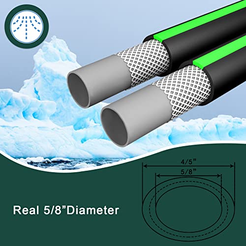 Heavy Duty Garden Hose 5/8" Super Flexible Water Hose with 10 Function Sprayer Nozzle 3/4" Solid Fittings Leakproof Hose 450 Burst PSI Watering Pipe Car Wash (25FT, Black+Green)