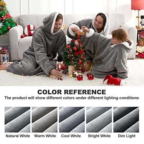 Hansleep Wearable Blanket Hoodie for Kids, Hoodie Blanket with Pockets and Sleeves Sweatshirt for Teens as A Gift - Grey Kids