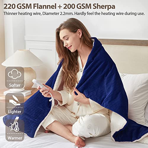Homemate Heated Blanket Electric Throw - 50"x60" Heating Blanket Throw 1/2/4/6/8 Hours Auto-Off 10 Heat Levels Heat Blanket Over-Heat Protection Soft Flannel Sherpa Heater Blanket ETL Certification