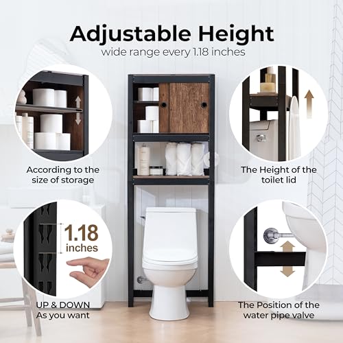 HOMEDANT House Over The Toilet Storage Cabinet Fully Adjustable Shelf Organizer Bathroom Easy Assemble Shelf Black 24.4" W x 8.6" D x 65.4" H