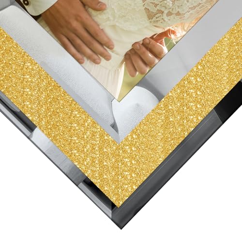 Egofine 8x10 Picture Frames Set of 4, Glass Picture Frames Gold Crystal with Silver Edge Wedding Photo Frames for Tabletop Display Vertically or Horizontally